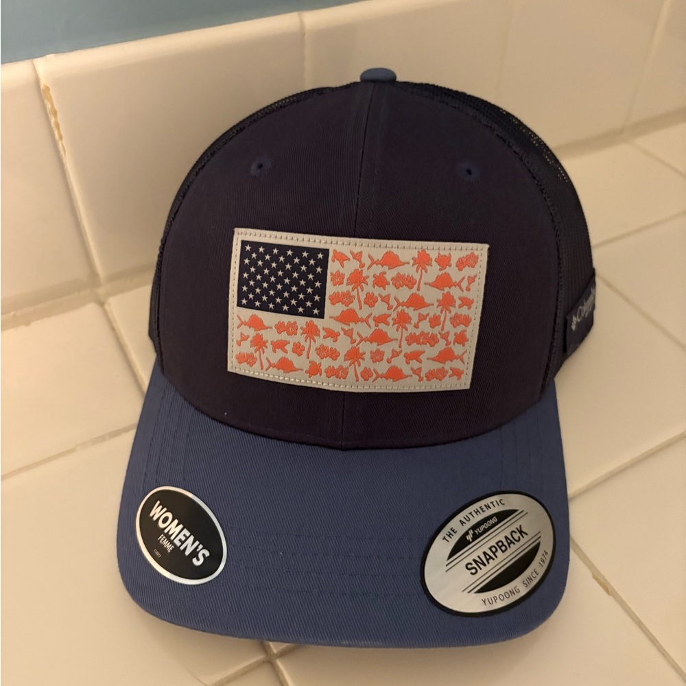NWT Women's Columbia PFG Snapback Fish Flag Fishing Hat Cap OS Blue $30